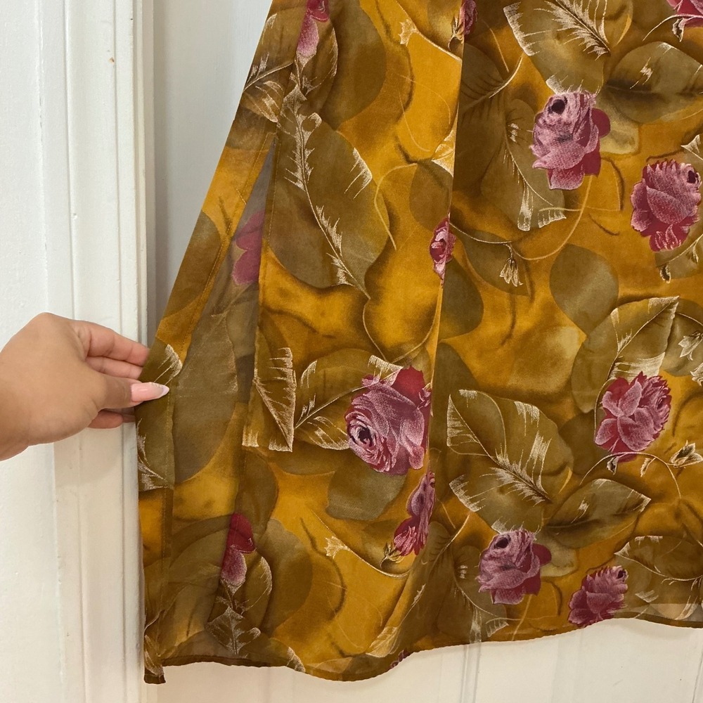 Momentum Chiffon Rose Midi Skirt 1X Floral Boho Fall Retro Grandmacore VTG